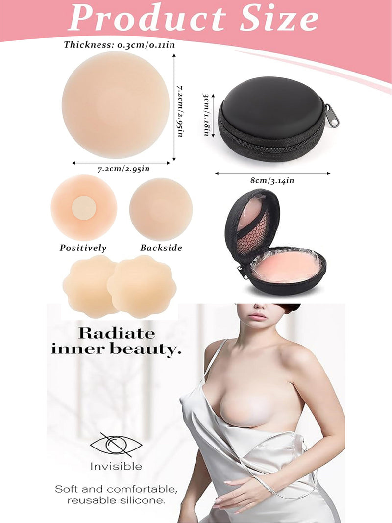 Nipple Cover - Sticky Adhesive Silicone Nipple Pasties - Reusable Pasty Nipple Covers for Women with Travel Box Trendmalls