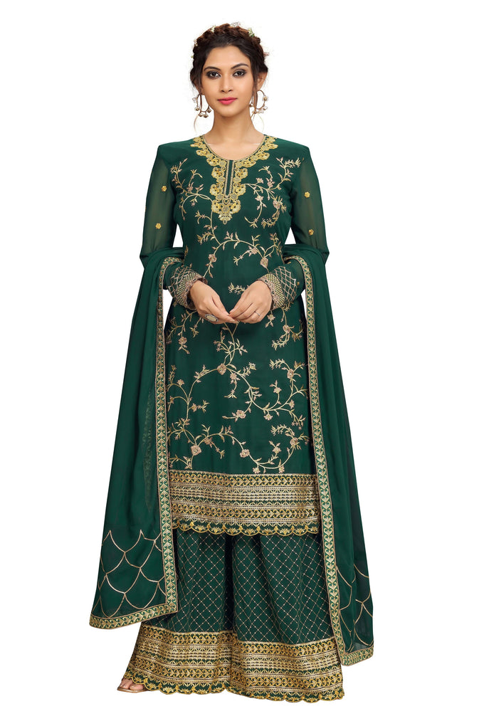Georgette Embroidery Salwar Suit Set Kurta Sharara with Dupatta Green Kurta Set for Women Trendmallsin