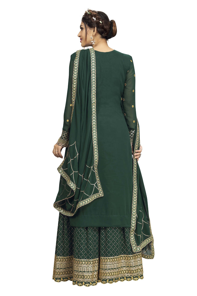 Georgette Embroidery Salwar Suit Set Kurta Sharara with Dupatta Green Kurta Set for Women Trendmallsin