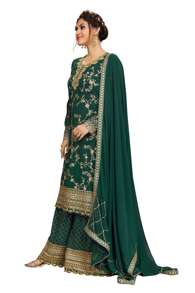 Georgette Embroidery Salwar Suit Set Kurta Sharara with Dupatta Green Kurta Set for Women Trendmallsin