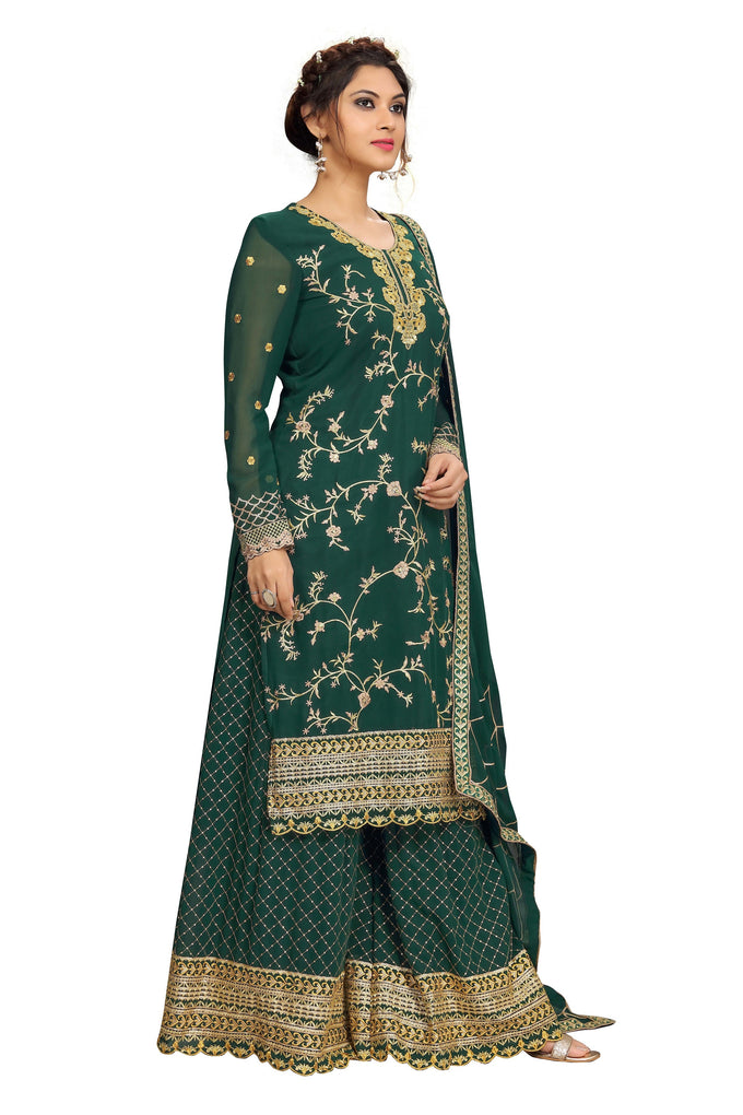 Georgette Embroidery Salwar Suit Set Kurta Sharara with Dupatta Green Kurta Set for Women Trendmallsin