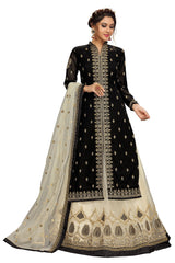 Black Georgette Net Embroidery Salwar Suit Set Kurta Lehenga with Dupatta For Women's Trendmallsin