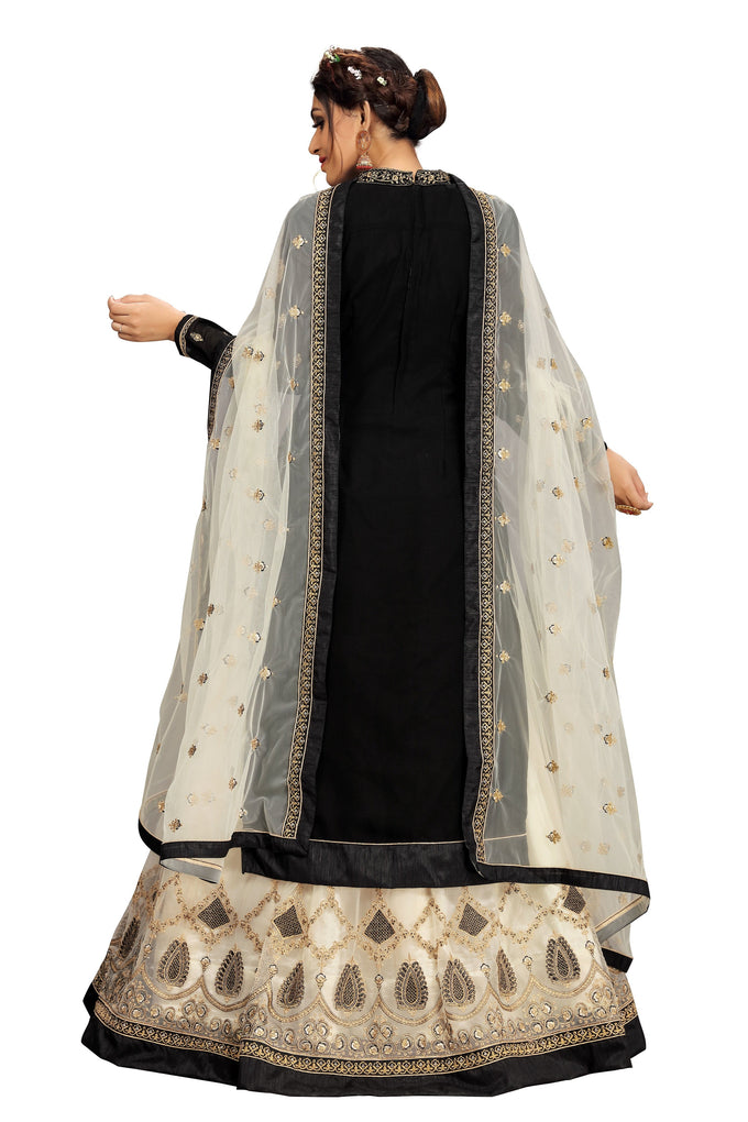Black Georgette Net Embroidery Salwar Suit Set Kurta Lehenga with Dupatta For Women's Trendmallsin