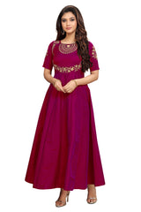 Leeva Silk Embroidery Anarkali Kurti Claf-Long Short Sleeve Kurti for Woman Trendmallsin