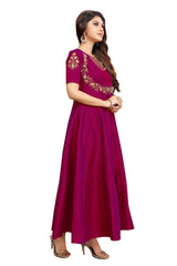 Leeva Silk Embroidery Anarkali Kurti Claf-Long Short Sleeve Kurti for Woman Trendmallsin