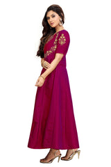 Leeva Silk Embroidery Anarkali Kurti Claf-Long Short Sleeve Kurti for Woman Trendmallsin