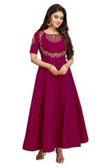 Leeva Silk Embroidery Anarkali Kurti Claf-Long Short Sleeve Kurti for Woman Trendmallsin