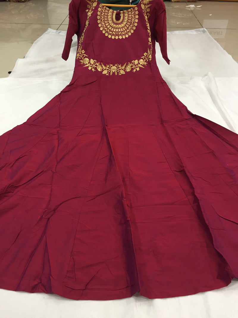 Leeva Silk Embroidery Anarkali Kurti Claf-Long Short Sleeve Kurti for Woman Trendmallsin