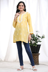 Cotton Embroidery Lucknowi Chikankari Kurta - Long Sleeve Straight Short Kurta for Women Trendmalls