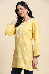 Cotton Embroidery Lucknowi Chikankari Kurta - Long Sleeve Straight Short Kurta for Women Trendmalls