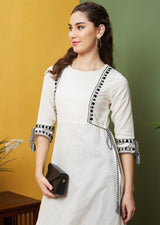 Grey Cotton Embroidery Kurti 3/4 Sleeve Calf Length Stright Kurti for Women Trendmallsin