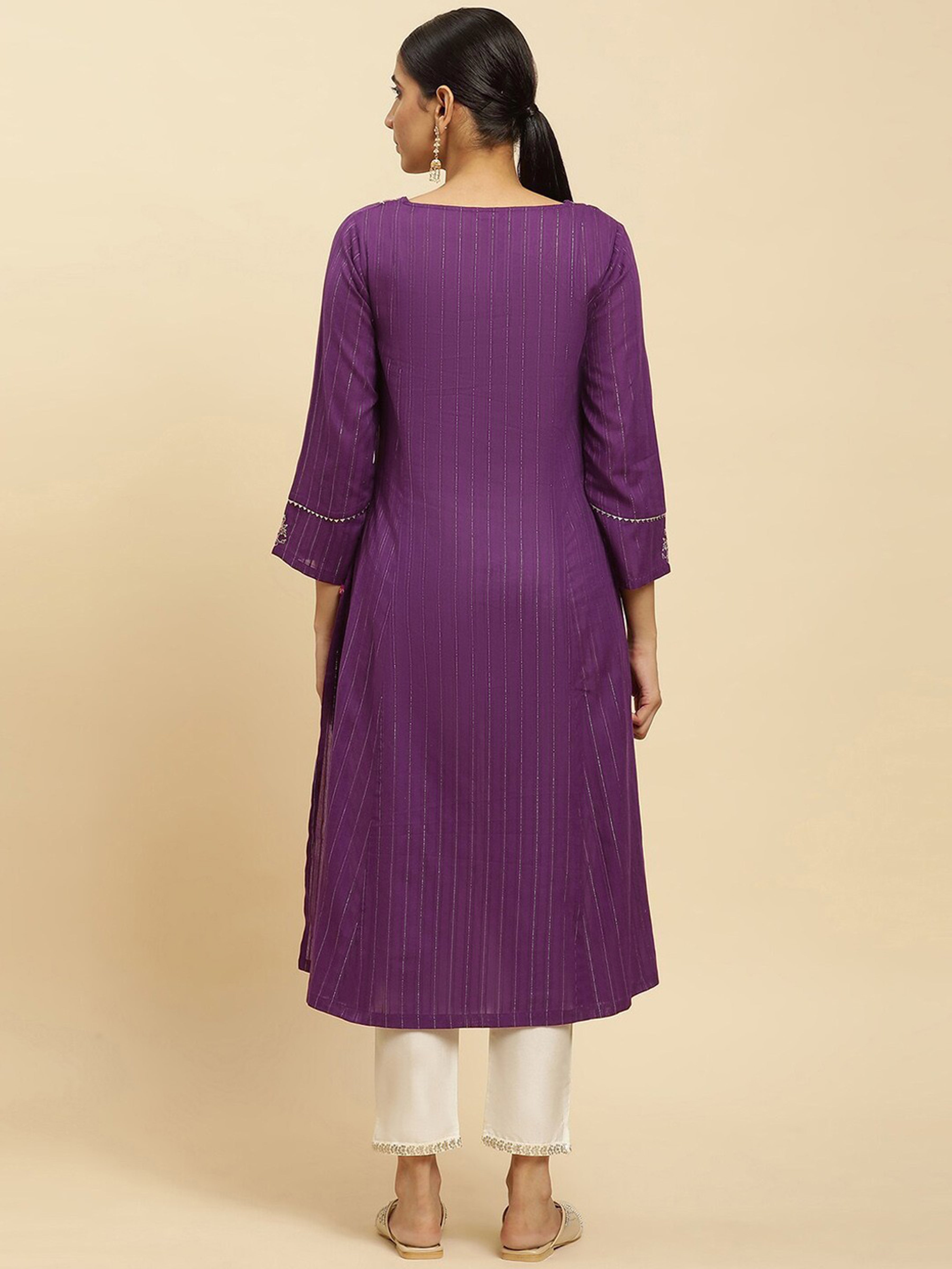 Cotton Embroidery Kurti 3/4 Sleeve Calf Length Stright Kurti for Women Trendmalls