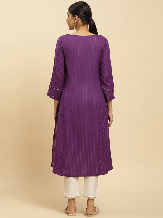 Cotton Embroidery Kurti 3/4 Sleeve Calf Length Stright Kurti for Women Trendmalls