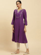 Cotton Embroidery Kurti 3/4 Sleeve Calf Length Stright Kurti for Women Trendmalls