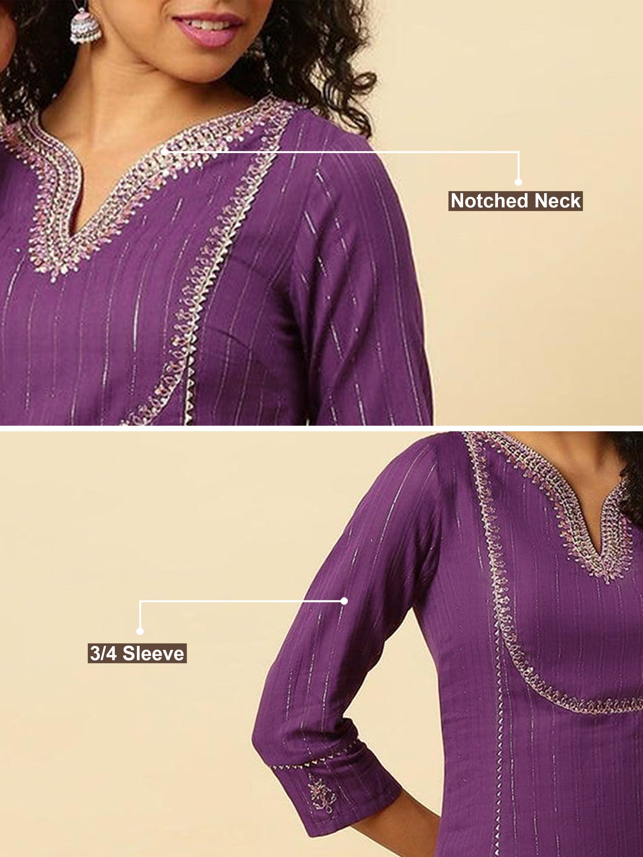 Cotton Embroidery Kurti 3/4 Sleeve Calf Length Stright Kurti for Women Trendmalls