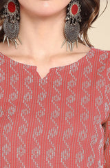 Red Cotton Embroidery Kurti 3/4 Sleeve Calf Length Stright Kurti for Women Trendmalls