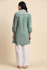 Women's Art Silk Embroidery Kurta - Puff Sleeve A line Short Kurti Style Tunic for Women Trendmallsin