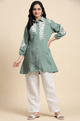 Women's Art Silk Embroidery Kurta - Puff Sleeve A line Short Kurti Style Tunic for Women Trendmallsin