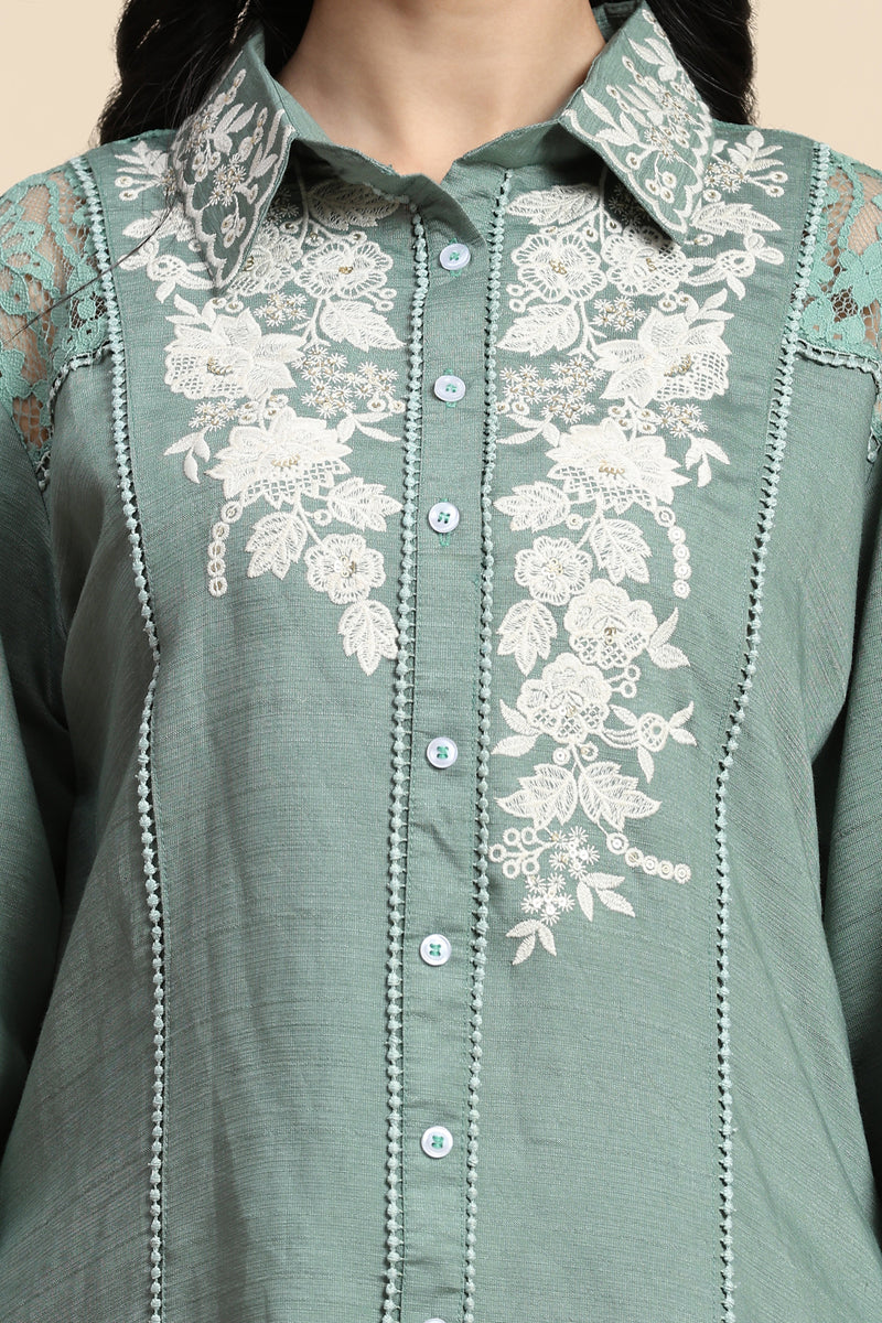 Women's Art Silk Embroidery Kurta - Puff Sleeve A line Short Kurti Style Tunic for Women Trendmallsin