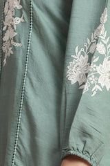 Women's Art Silk Embroidery Kurta - Puff Sleeve A line Short Kurti Style Tunic for Women Trendmallsin