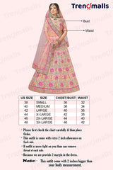 Light Pink Silk Heavy Embroidery work Bridal Lehenga Choli with Dupatta For Women Trendmalls