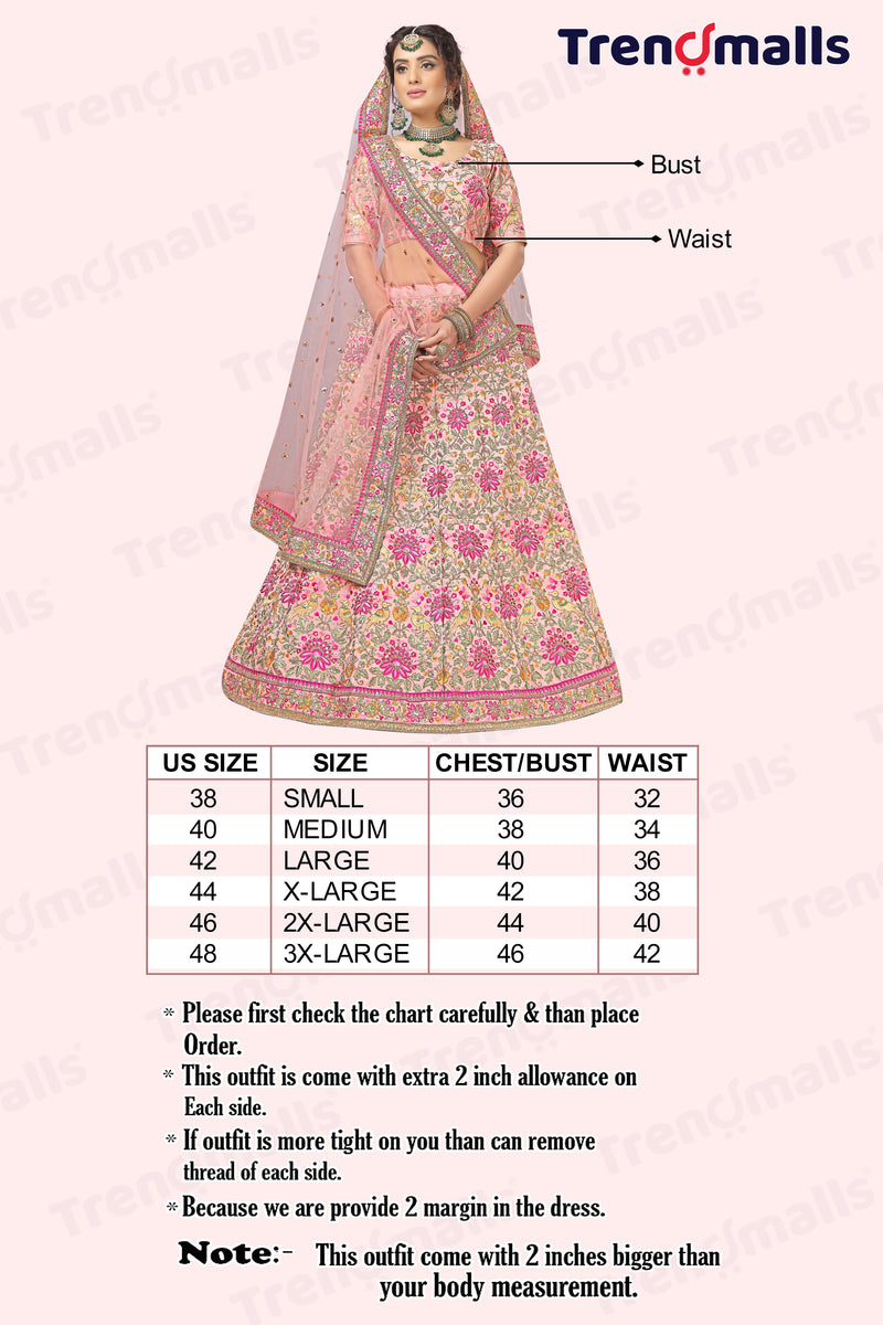 Light Pink Silk Heavy Embroidery work Bridal Lehenga Choli with Dupatta For Women Trendmalls