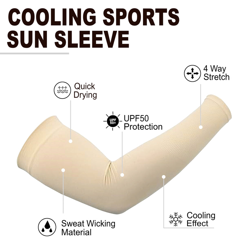 TRENDMALLS Arm Sleeves, Cooling UV Sun Protection Sports Compression for Men/Women/Kids (Beige) Trendmalls