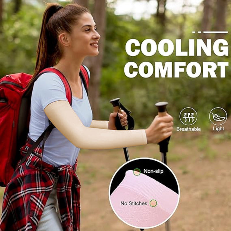 TRENDMALLS Arm Sleeves, Cooling UV Sun Protection Sports Compression for Men/Women/Kids (Beige) Trendmalls