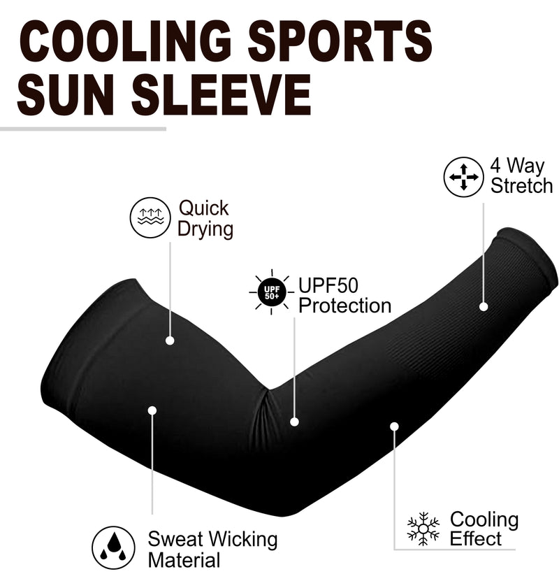 TRENDMALLS Arm Sleeves, Cooling UV Sun Protection Sports Compression for Men/Women/Kids (Black) Trendmalls