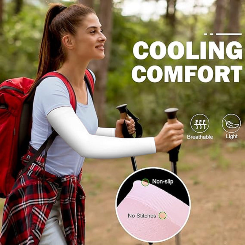 TRENDMALLS Arm Sleeves, Cooling UV Sun Protection Sports Compression for Men/Women/Kids (White) Trendmalls