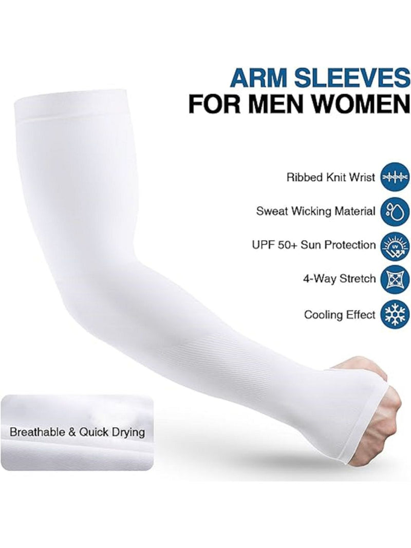 White Arm Sleeves Cooling UV Protection Sports Compression for Unisex Trendmalls