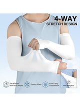 White Arm Sleeves Cooling UV Protection Sports Compression for Unisex Trendmalls