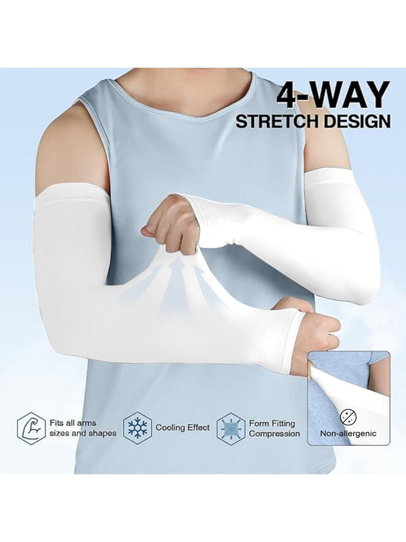 White Arm Sleeves Cooling UV Protection Sports Compression for Unisex Trendmalls