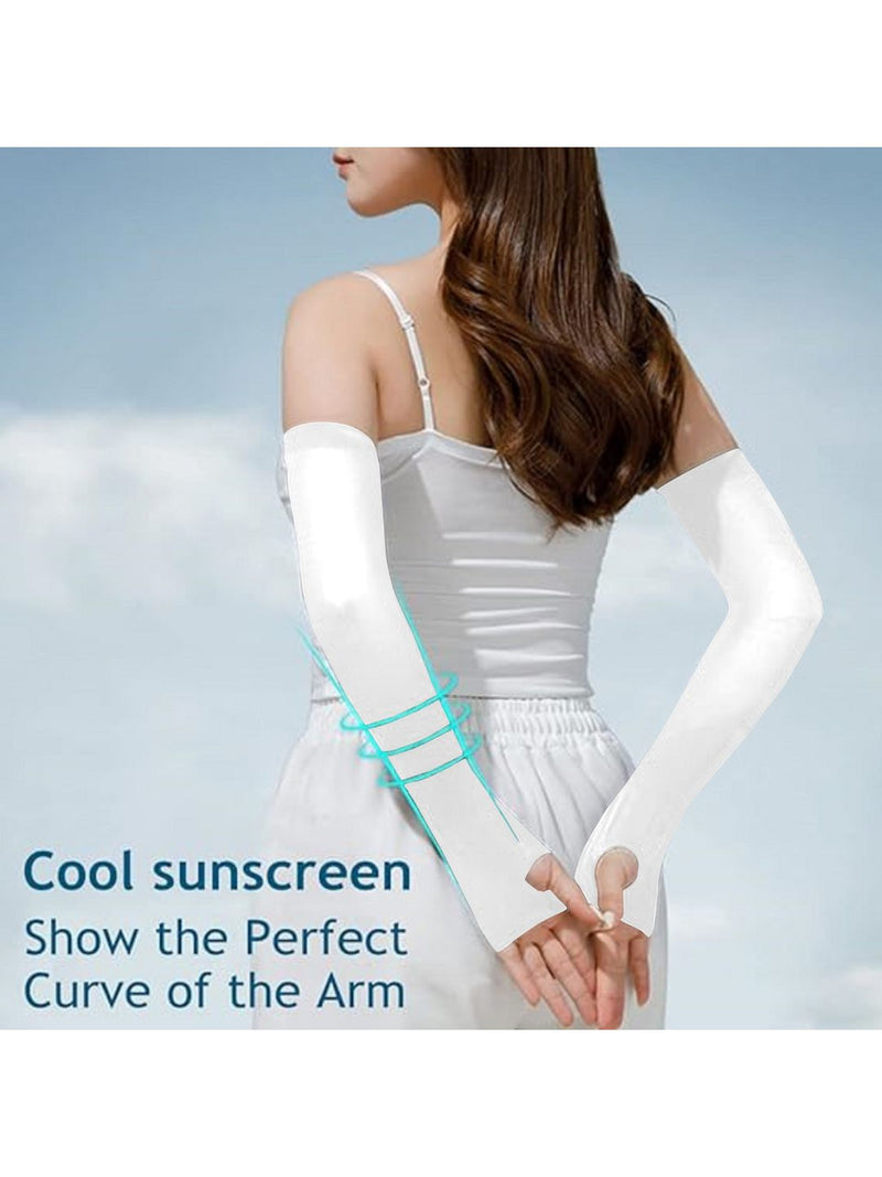 White Arm Sleeves Cooling UV Protection Sports Compression for Unisex Trendmalls