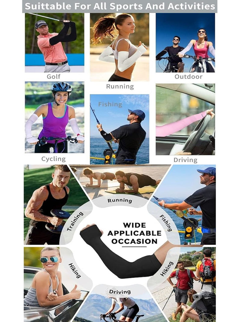 White Arm Sleeves Cooling UV Protection Sports Compression for Unisex Trendmalls