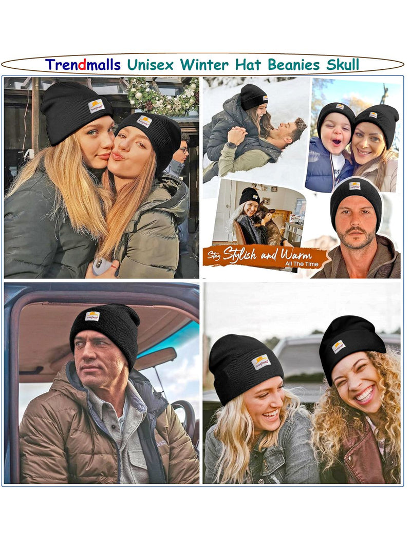 Mens/Women/Kids Cap Unisex Hat Knit Cuffed Beanie Cap for Men Stylish (Black) Trendmallsin