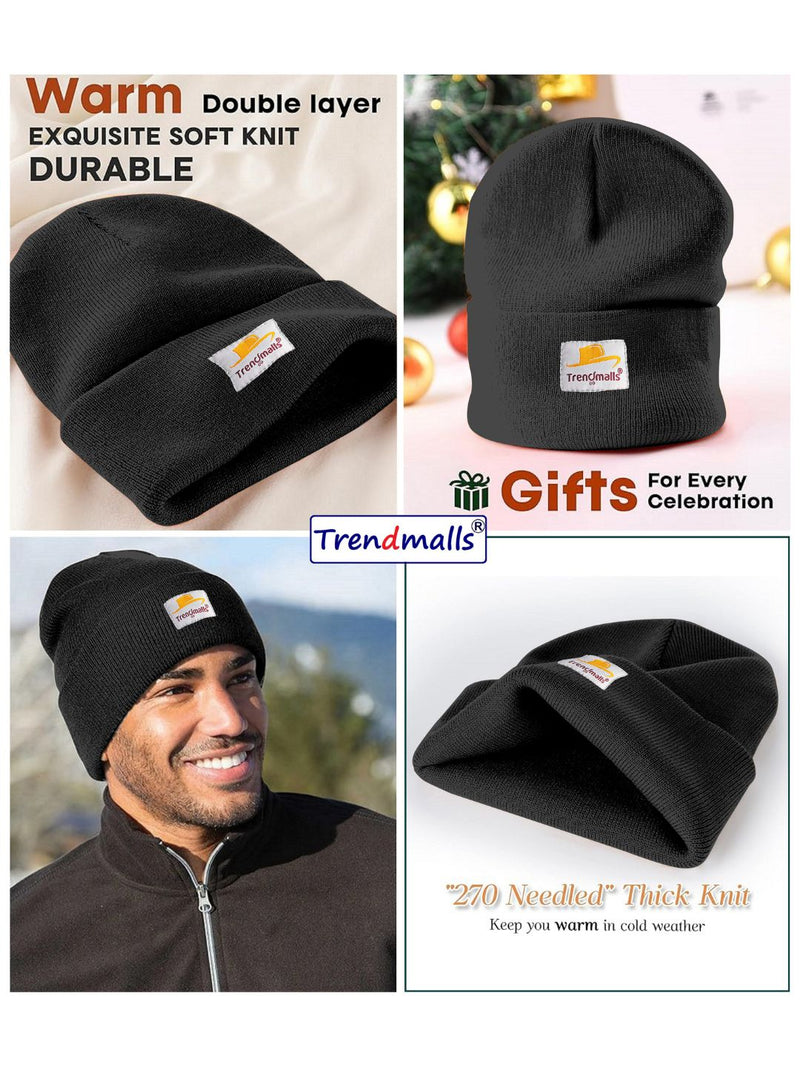 Mens/Women/Kids Cap Unisex Hat Knit Cuffed Beanie Cap for Men Stylish (Black) Trendmallsin