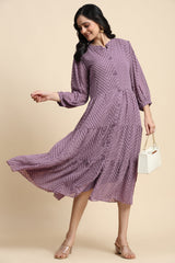 TRENDMALLS Shrug Dress for Women Brasso Midi Western Dress with Collar Neck Puff Sleeve Shrug Trendmalls