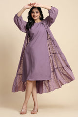 TRENDMALLS Shrug Dress for Women Brasso Midi Western Dress with Collar Neck Puff Sleeve Shrug Trendmalls